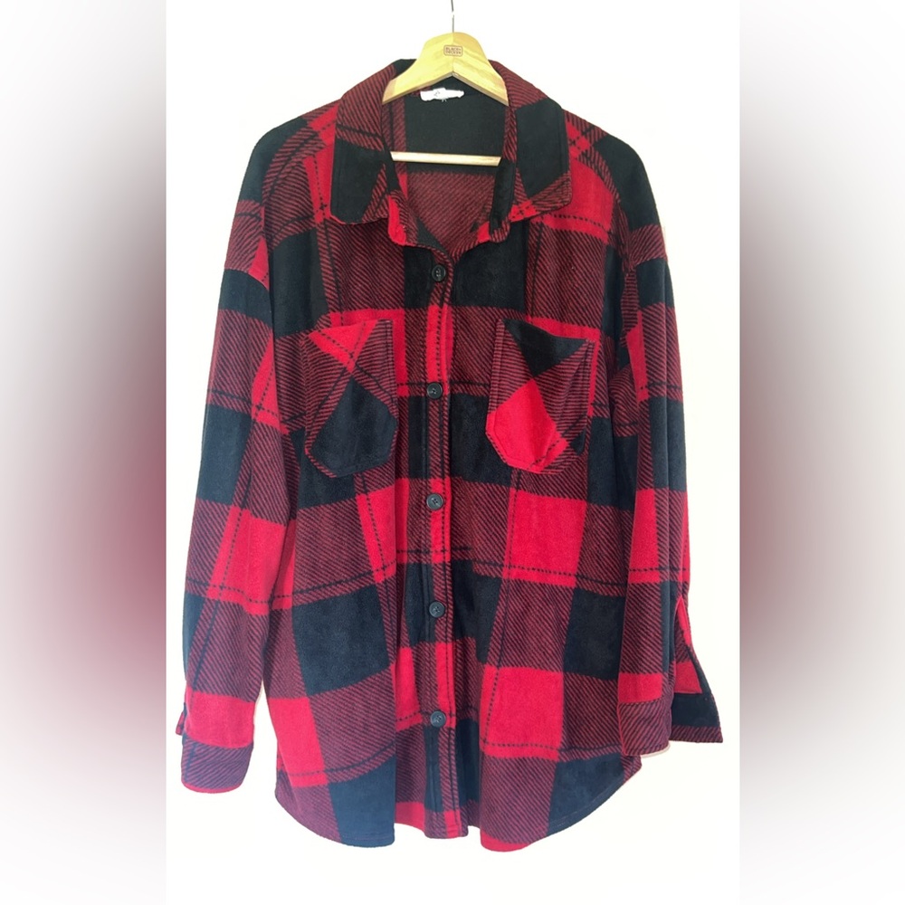 Plaid Button-Up Shirt - Red and Black